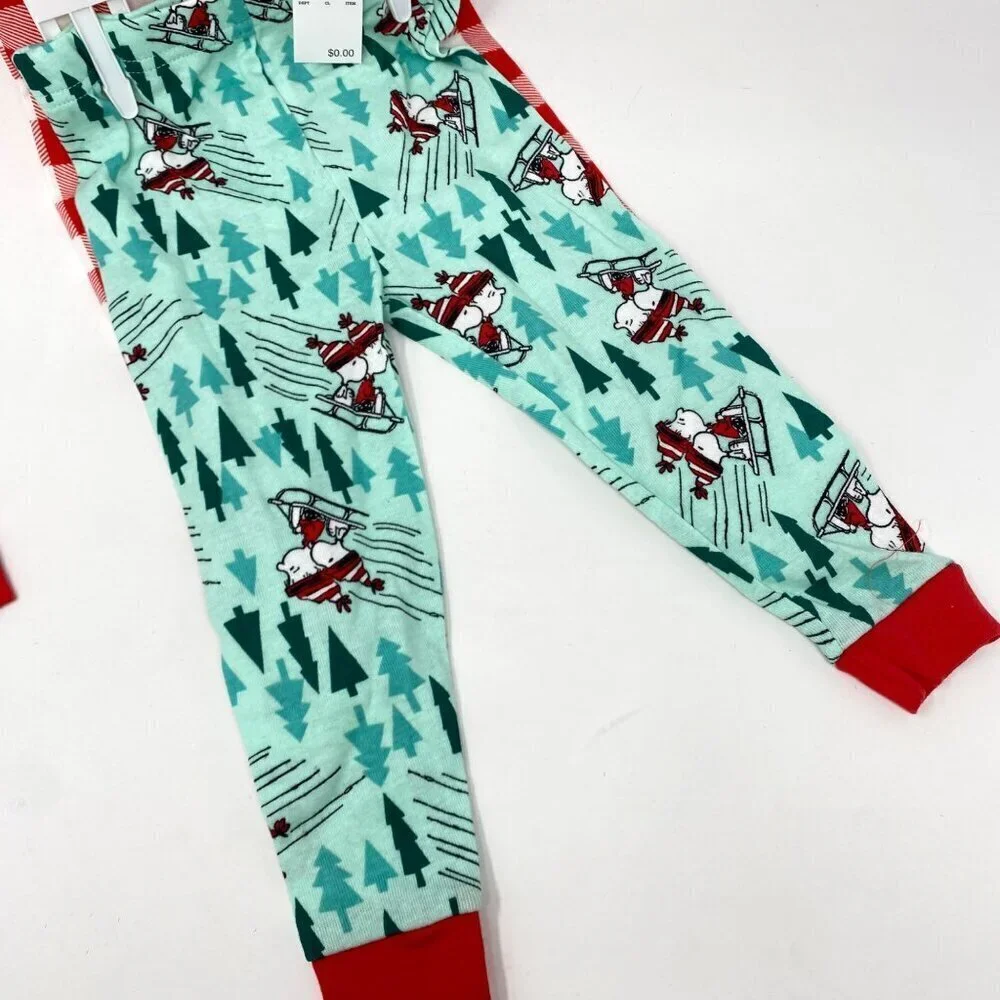 Target Toddler 4pc Snug Fit Snoopy Let It Snow Cotton Pajama Set Blue Red 2T 3T
